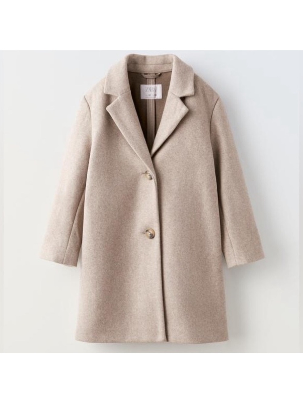Zara Kids Beige Wool-Blend Pea Coat